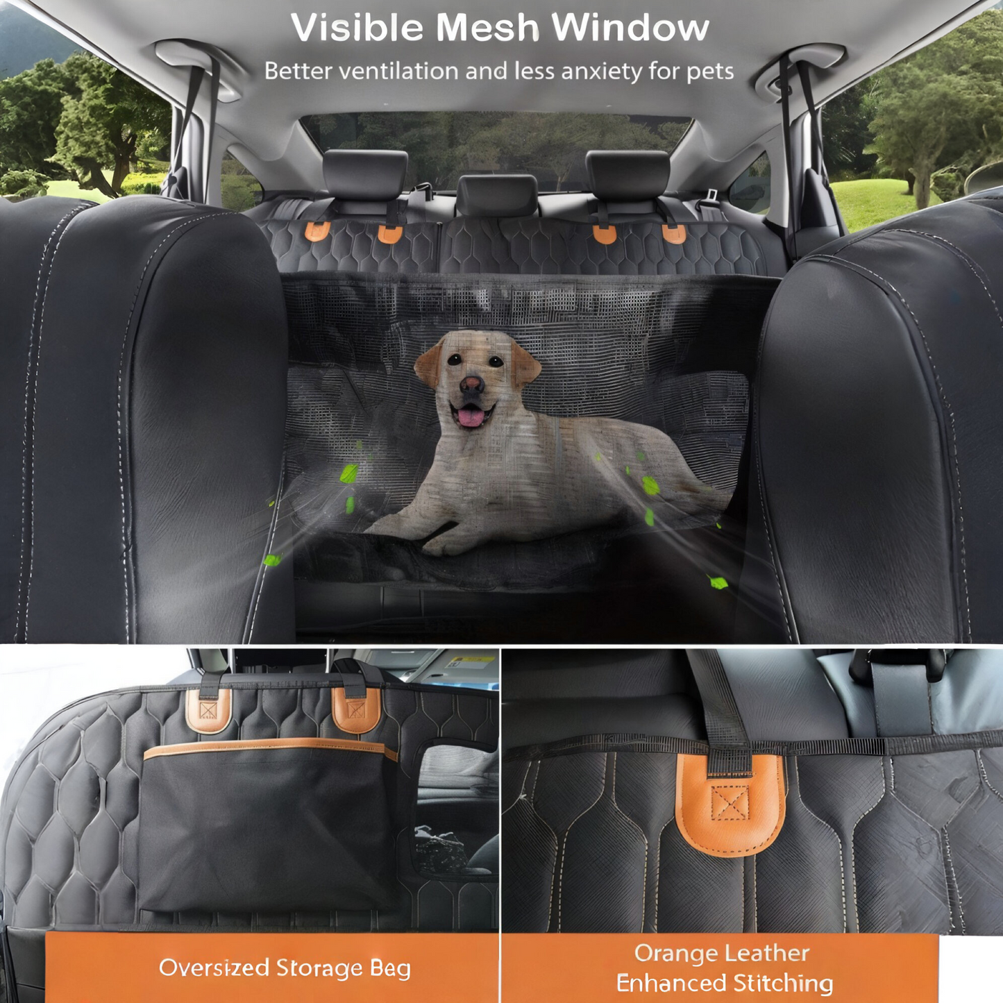 4-in-1 Premium Hundesitzbezug für Auto – Wasserdicht, Kratzfest & Rutschfest | Universeller Rücksitz- & Kofferraumschutz mit Netzfenster für bessere Belüftung | Perfekt für Hunde & Haustiere