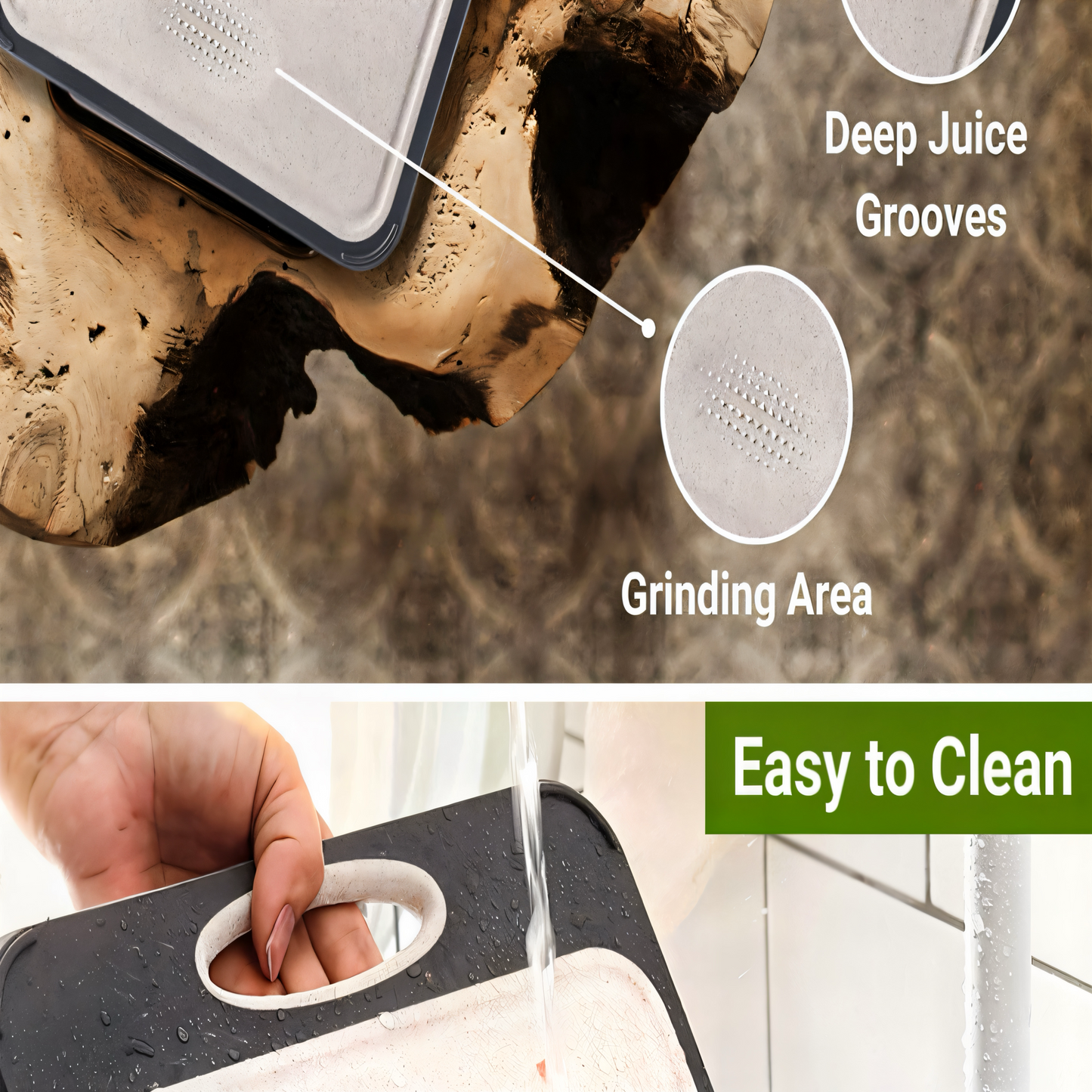 Doppelseitiges Schneidebrett – Edelstahl & Weizenstroh – Rutschfest, Hygienisch & Langlebig – Perfekt für Fleisch, Gemüse & Obst – Leicht zu reinigen