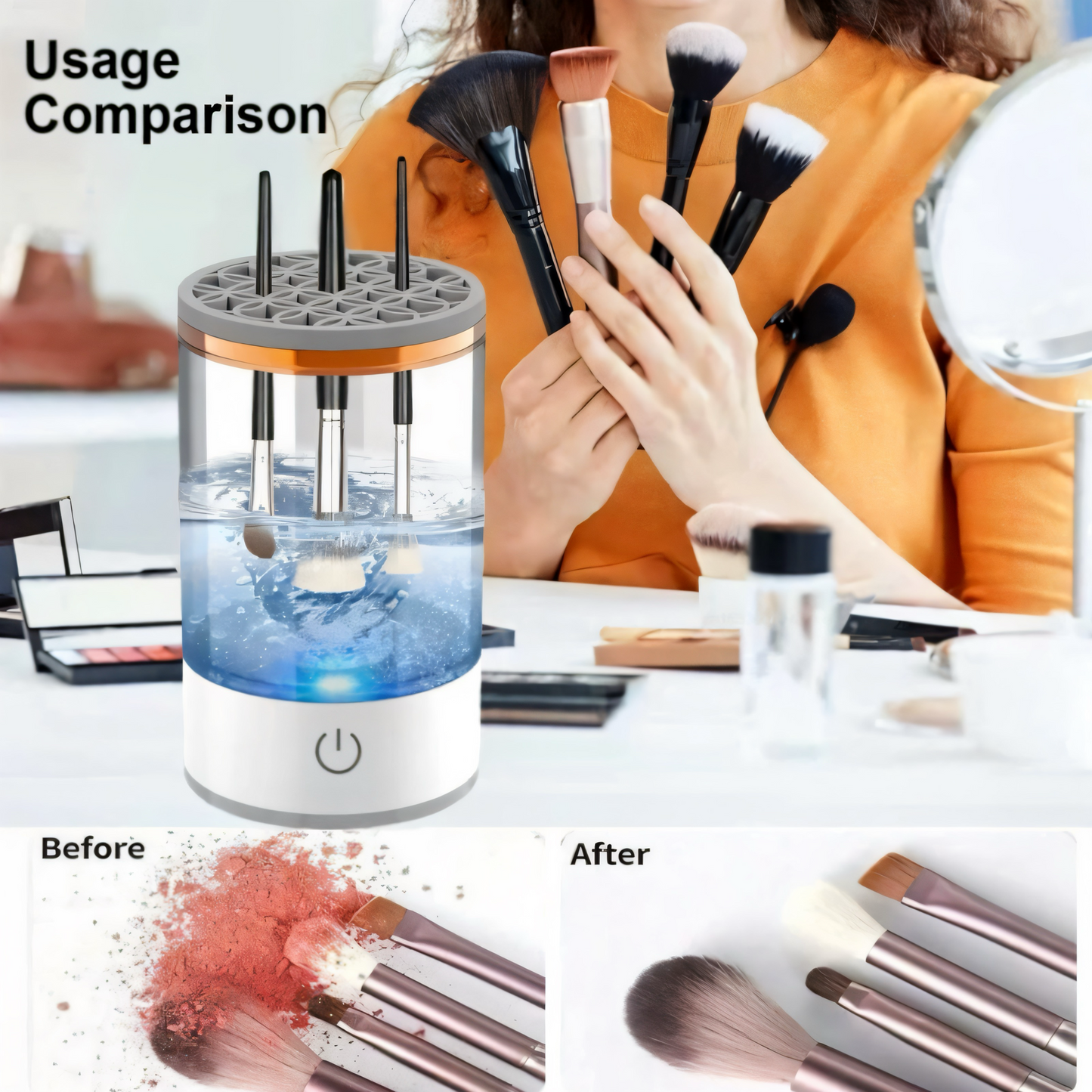 Elektrischer Make-up-Pinselreiniger – Automatischer USB-Drehreiniger für Kosmetikpinsel, tragbares Reinigungsgerät für tiefenwirksame Reinigung