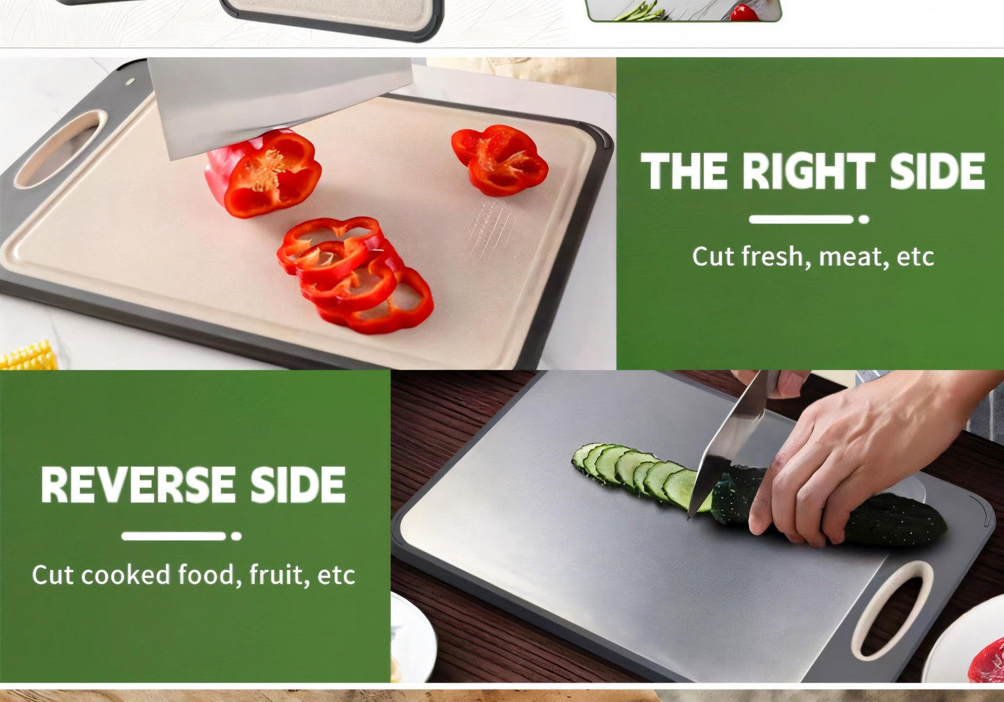Doppelseitiges Schneidebrett – Edelstahl & Weizenstroh – Rutschfest, Hygienisch & Langlebig – Perfekt für Fleisch, Gemüse & Obst – Leicht zu reinigen
