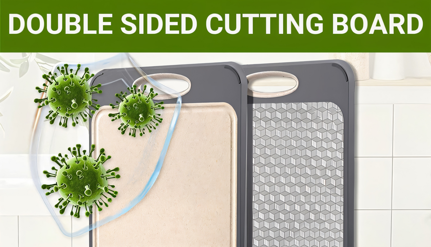 Doppelseitiges Schneidebrett – Edelstahl & Weizenstroh – Rutschfest, Hygienisch & Langlebig – Perfekt für Fleisch, Gemüse & Obst – Leicht zu reinigen
