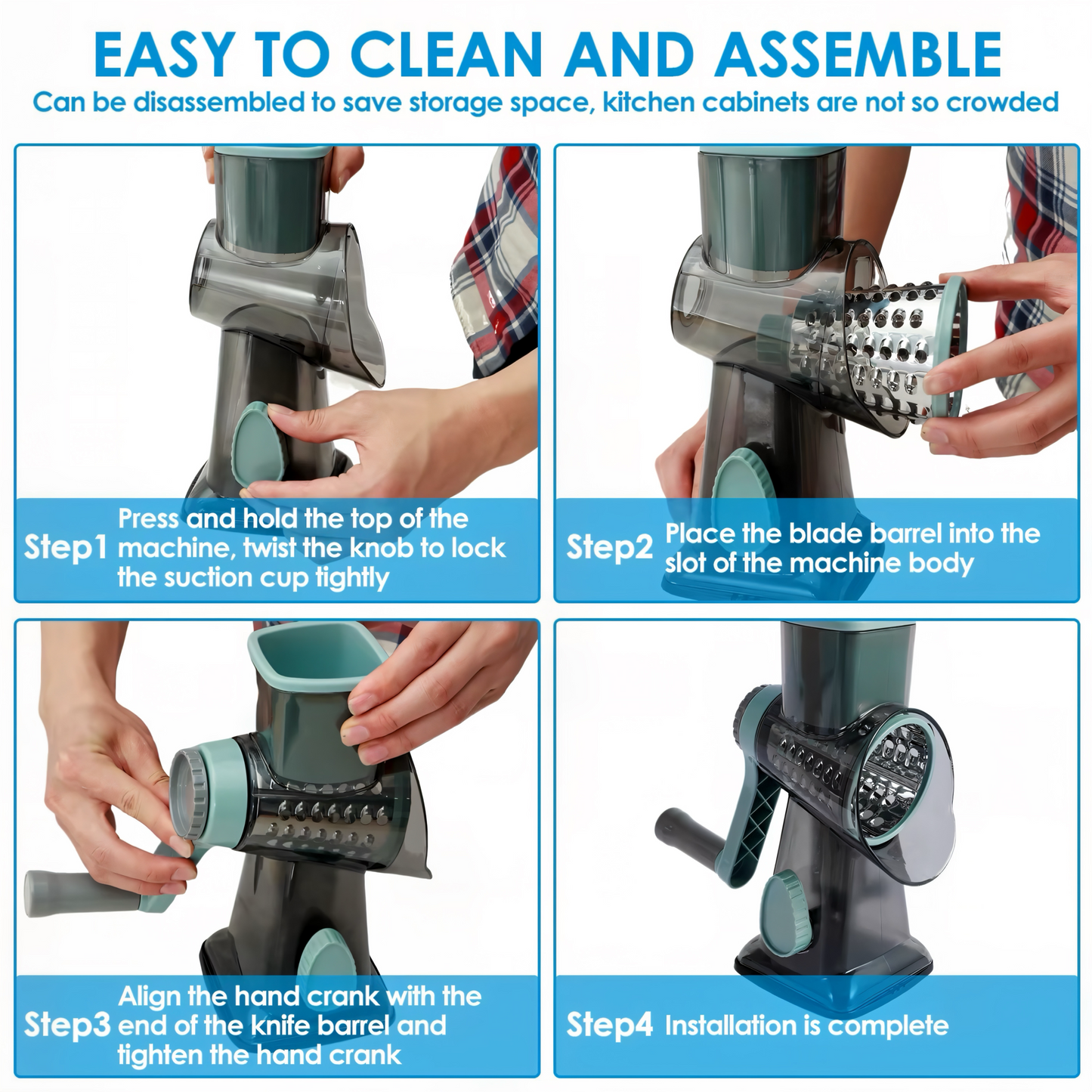 3-in-1 Profi Trommelreibe – Ultra Scharfe Edelstahlklingen | Multifunktionale Küchenreibe für Käse, Gemüse & Nüsse | Ergonomisch, Rutschfest & Spülmaschinengeeignet – Perfekt für Gourmet-Küchen