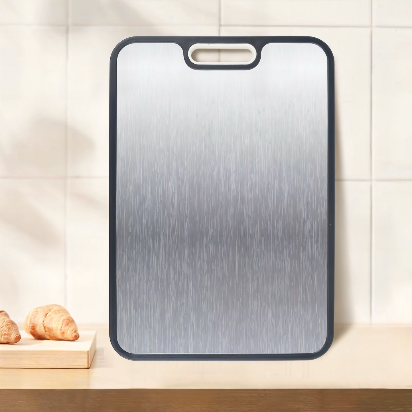 Doppelseitiges Schneidebrett – Edelstahl & Weizenstroh – Rutschfest, Hygienisch & Langlebig – Perfekt für Fleisch, Gemüse & Obst – Leicht zu reinigen