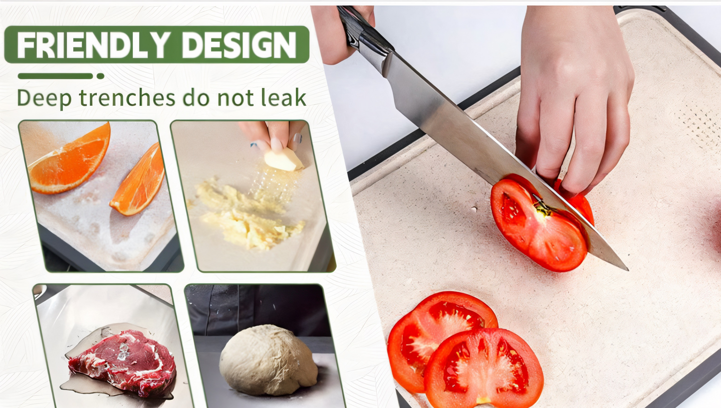 Doppelseitiges Schneidebrett – Edelstahl & Weizenstroh – Rutschfest, Hygienisch & Langlebig – Perfekt für Fleisch, Gemüse & Obst – Leicht zu reinigen