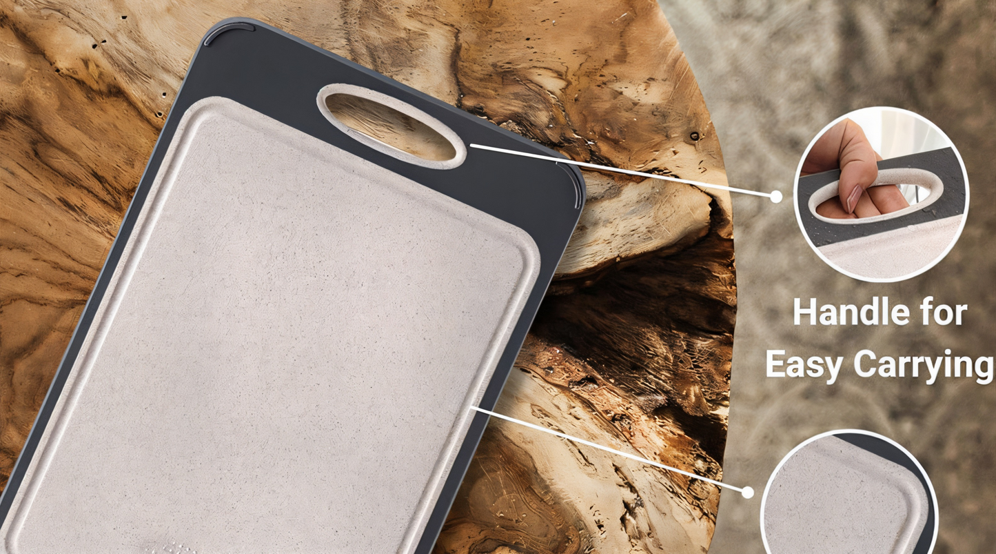 Doppelseitiges Schneidebrett – Edelstahl & Weizenstroh – Rutschfest, Hygienisch & Langlebig – Perfekt für Fleisch, Gemüse & Obst – Leicht zu reinigen