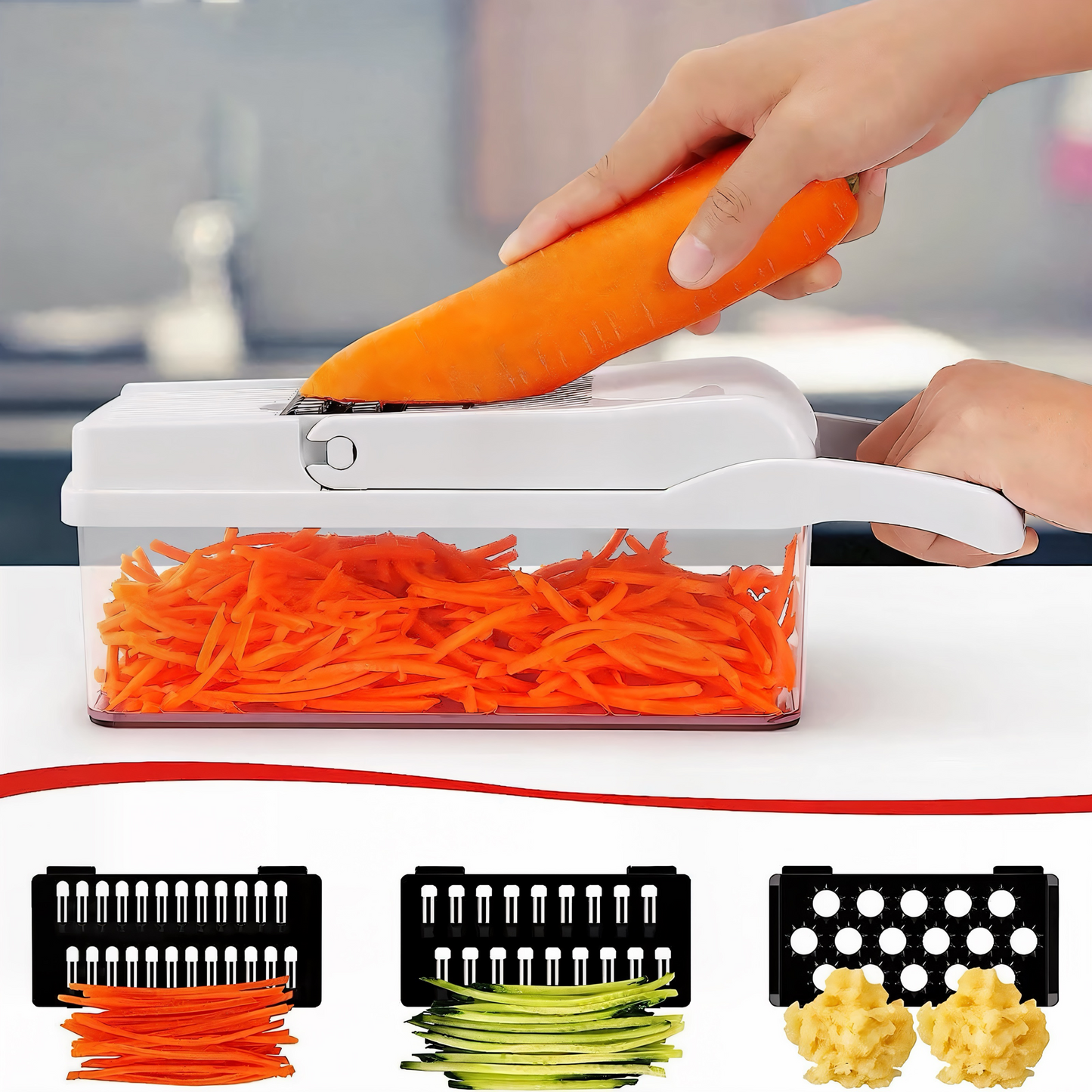 22-in-1 Profi Gemüseschneider – Multifunktionale Mandoline mit Edelstahlklingen | Würfelschneider & Reibe für Gemüse, Obst & Käse | Rutschfest & Spülmaschinenfest