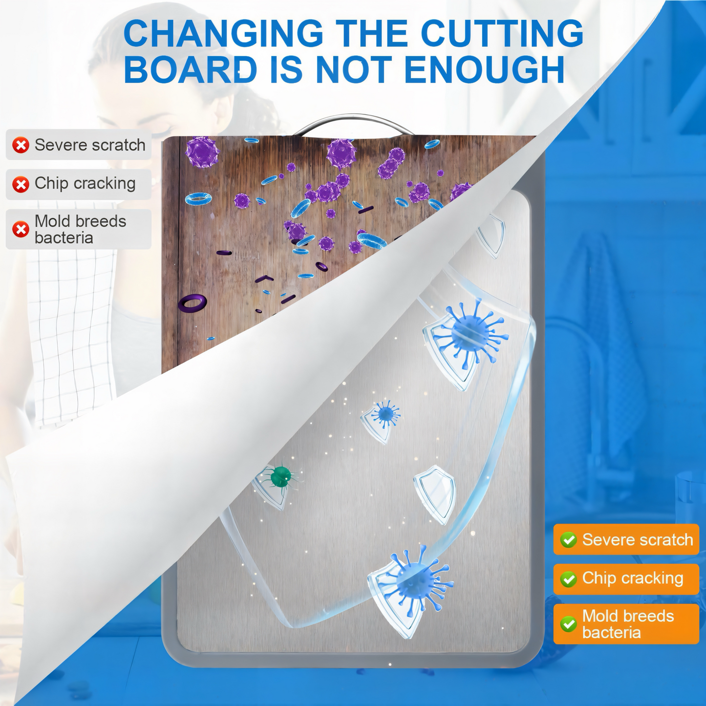 Doppelseitiges Schneidebrett – Edelstahl & Weizenstroh – Rutschfest, Hygienisch & Langlebig – Perfekt für Fleisch, Gemüse & Obst – Leicht zu reinigen