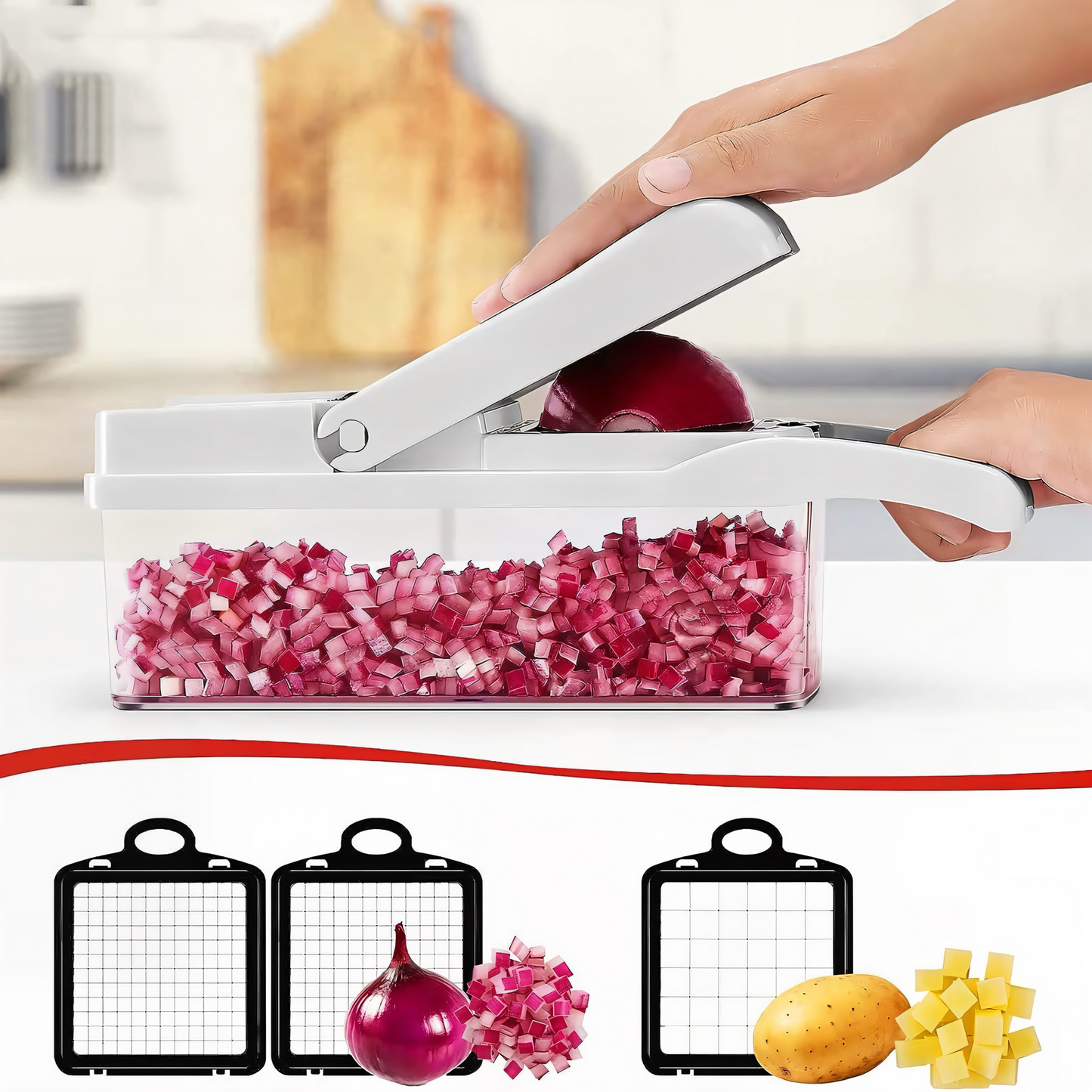 22-in-1 Profi Gemüseschneider – Multifunktionale Mandoline mit Edelstahlklingen | Würfelschneider & Reibe für Gemüse, Obst & Käse | Rutschfest & Spülmaschinenfest