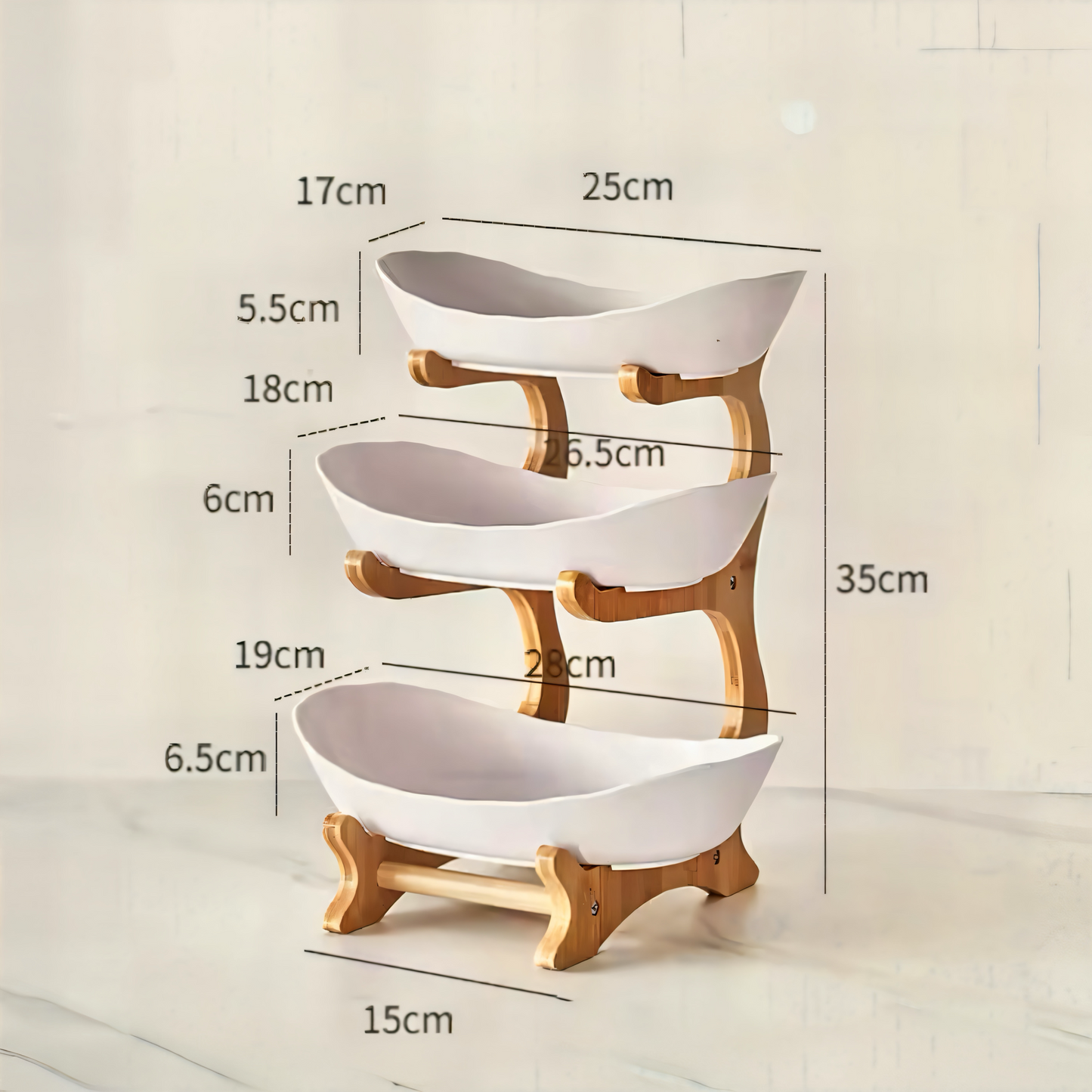 3-stöckige Bambus Etagere – Multifunktionaler Obstkorb & Servierständer mit abnehmbaren Schalen – Perfekt für Obst, Gemüse, Snacks, Nüsse & Gebäck – Stilvolle Aufbewahrung für Küche & Esstisch