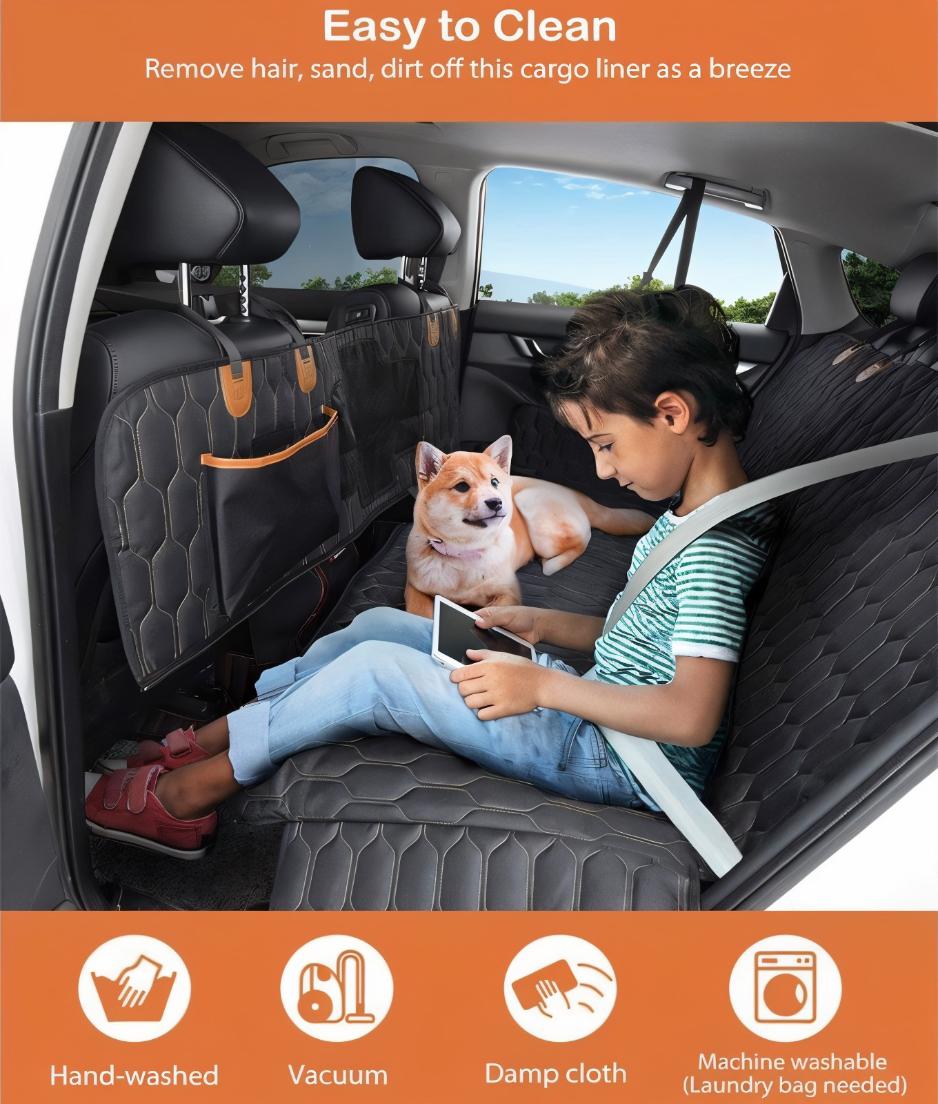 4-in-1 Premium Hundesitzbezug für Auto – Wasserdicht, Kratzfest & Rutschfest | Universeller Rücksitz- & Kofferraumschutz mit Netzfenster für bessere Belüftung | Perfekt für Hunde & Haustiere