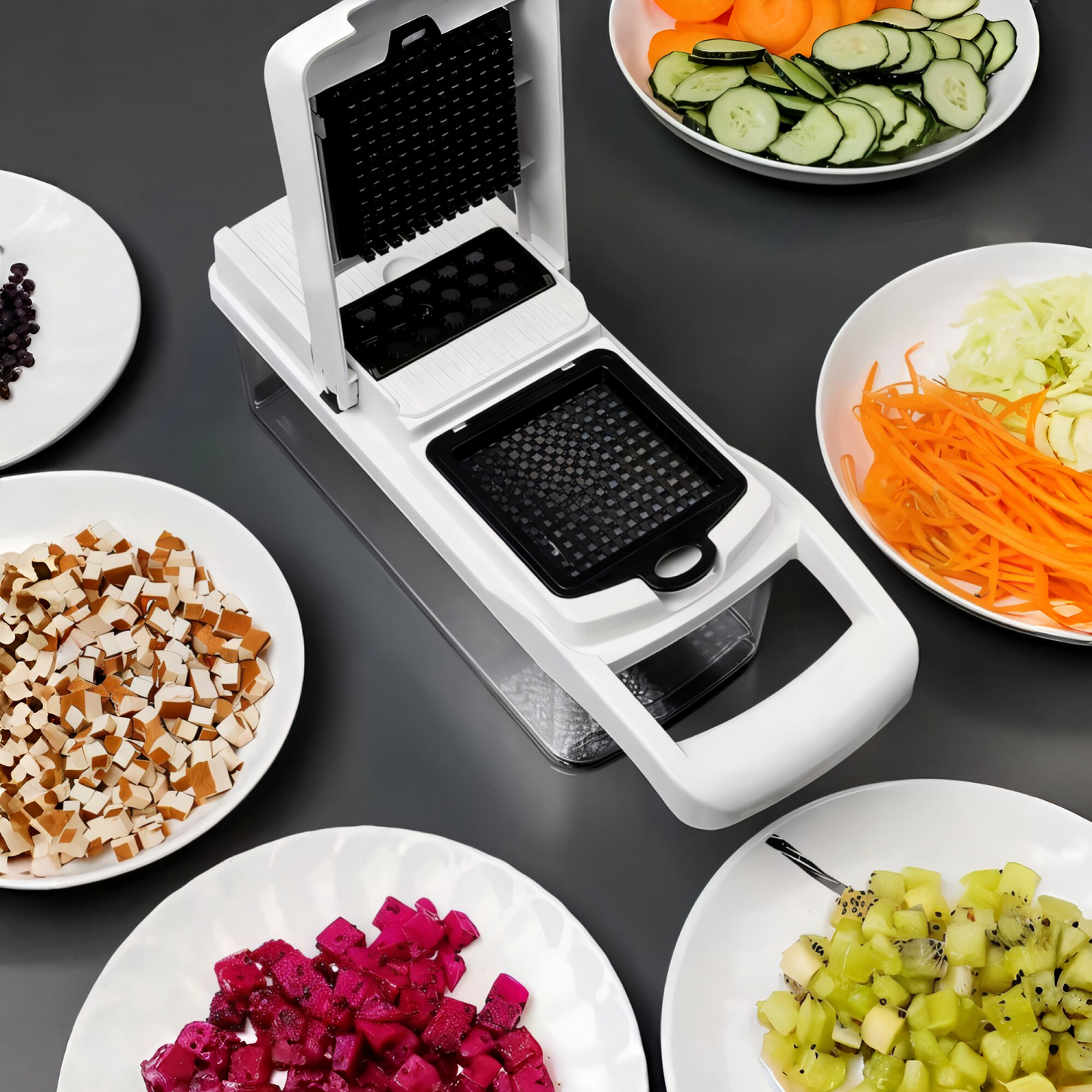 22-in-1 Profi Gemüseschneider – Multifunktionale Mandoline mit Edelstahlklingen | Würfelschneider & Reibe für Gemüse, Obst & Käse | Rutschfest & Spülmaschinenfest