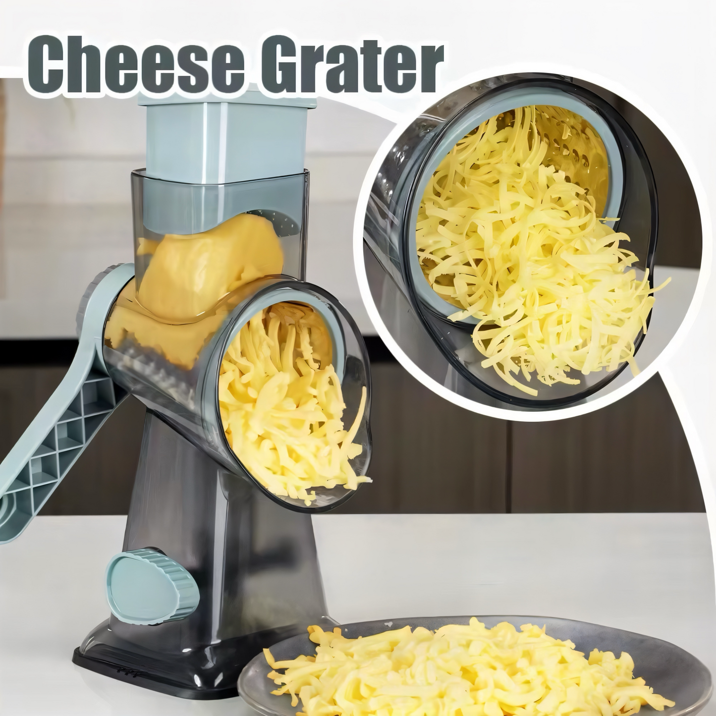 3-in-1 Profi Trommelreibe – Ultra Scharfe Edelstahlklingen | Multifunktionale Küchenreibe für Käse, Gemüse & Nüsse | Ergonomisch, Rutschfest & Spülmaschinengeeignet – Perfekt für Gourmet-Küchen