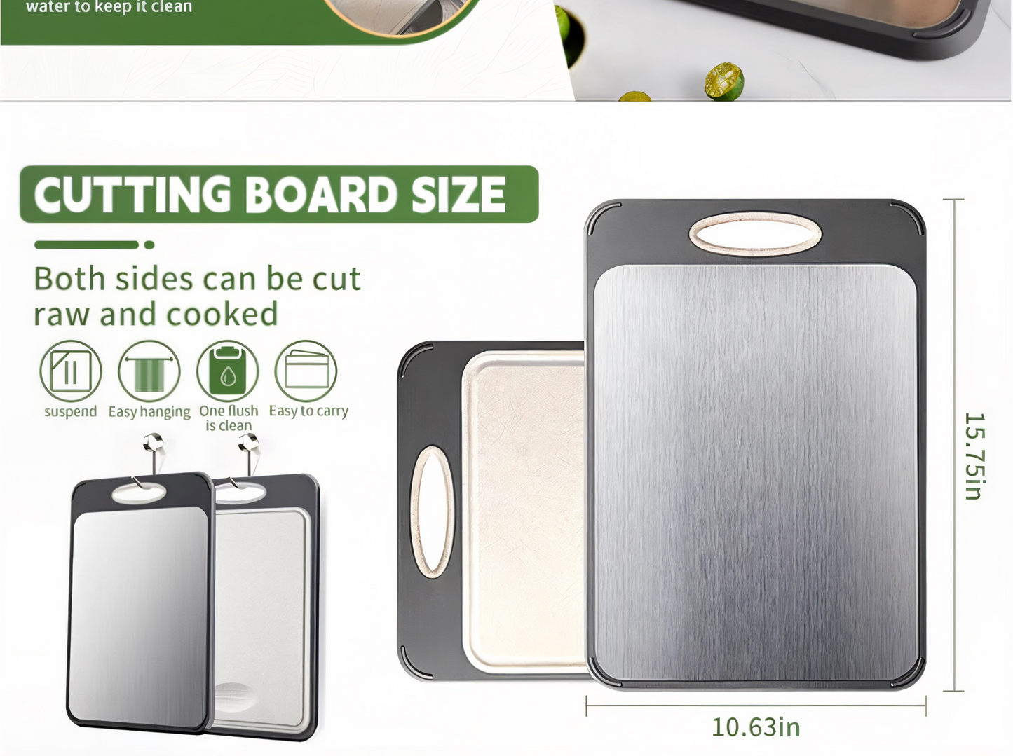 Doppelseitiges Schneidebrett – Edelstahl & Weizenstroh – Rutschfest, Hygienisch & Langlebig – Perfekt für Fleisch, Gemüse & Obst – Leicht zu reinigen
