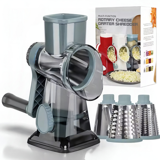 3-in-1 Profi Trommelreibe – Ultra Scharfe Edelstahlklingen | Multifunktionale Küchenreibe für Käse, Gemüse & Nüsse | Ergonomisch, Rutschfest & Spülmaschinengeeignet – Perfekt für Gourmet-Küchen