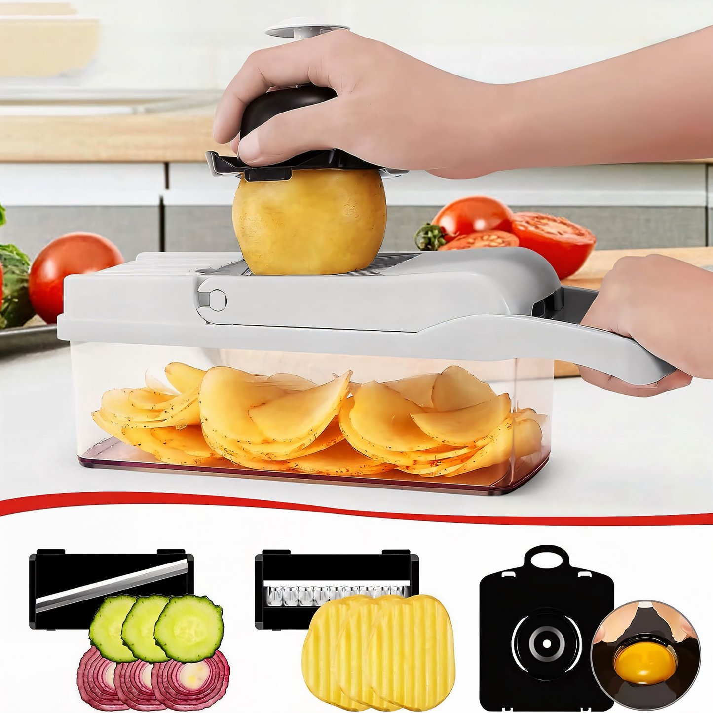 22-in-1 Profi Gemüseschneider – Multifunktionale Mandoline mit Edelstahlklingen | Würfelschneider & Reibe für Gemüse, Obst & Käse | Rutschfest & Spülmaschinenfest