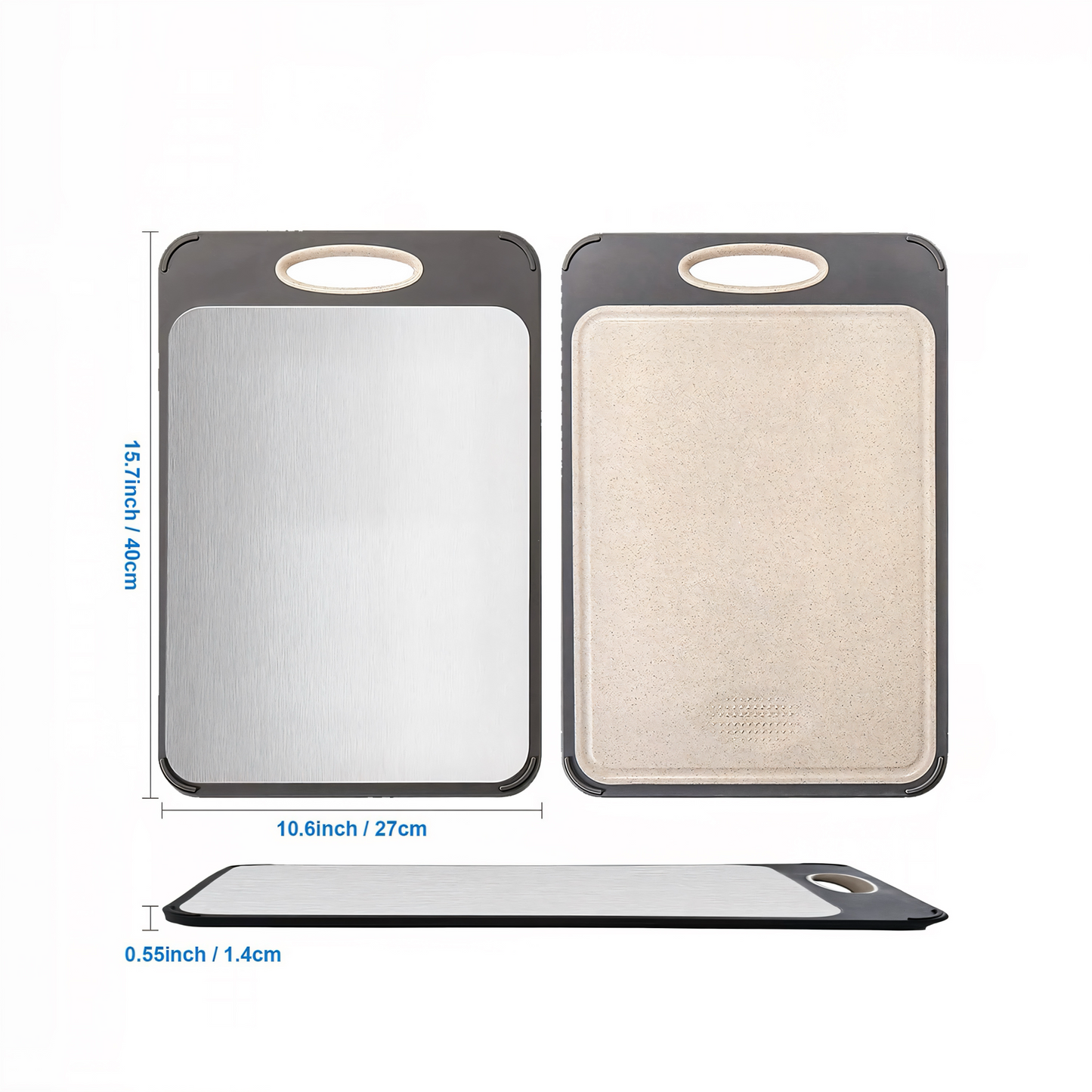Doppelseitiges Schneidebrett – Edelstahl & Weizenstroh – Rutschfest, Hygienisch & Langlebig – Perfekt für Fleisch, Gemüse & Obst – Leicht zu reinigen