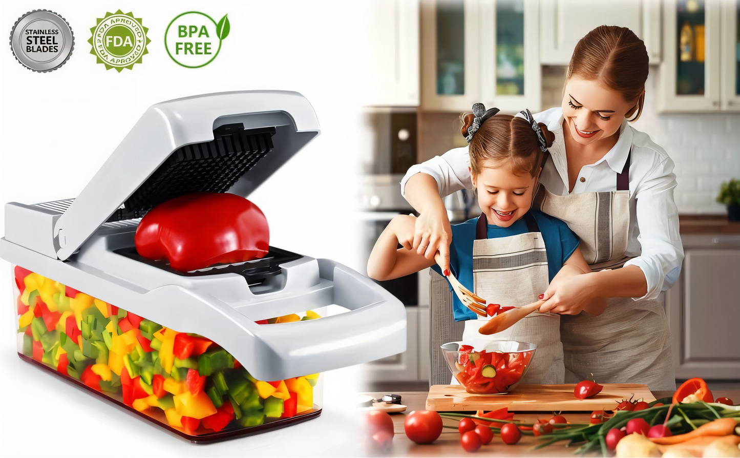 22-in-1 Profi Gemüseschneider – Multifunktionale Mandoline mit Edelstahlklingen | Würfelschneider & Reibe für Gemüse, Obst & Käse | Rutschfest & Spülmaschinenfest