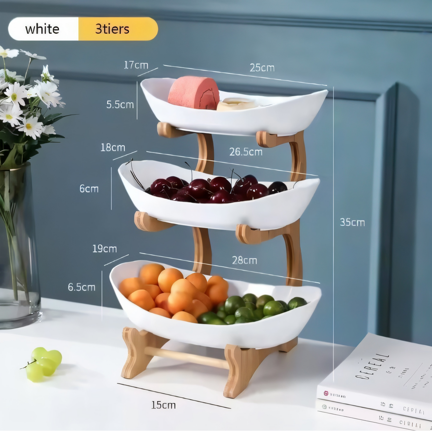 3-stöckige Bambus Etagere – Multifunktionaler Obstkorb & Servierständer mit abnehmbaren Schalen – Perfekt für Obst, Gemüse, Snacks, Nüsse & Gebäck – Stilvolle Aufbewahrung für Küche & Esstisch