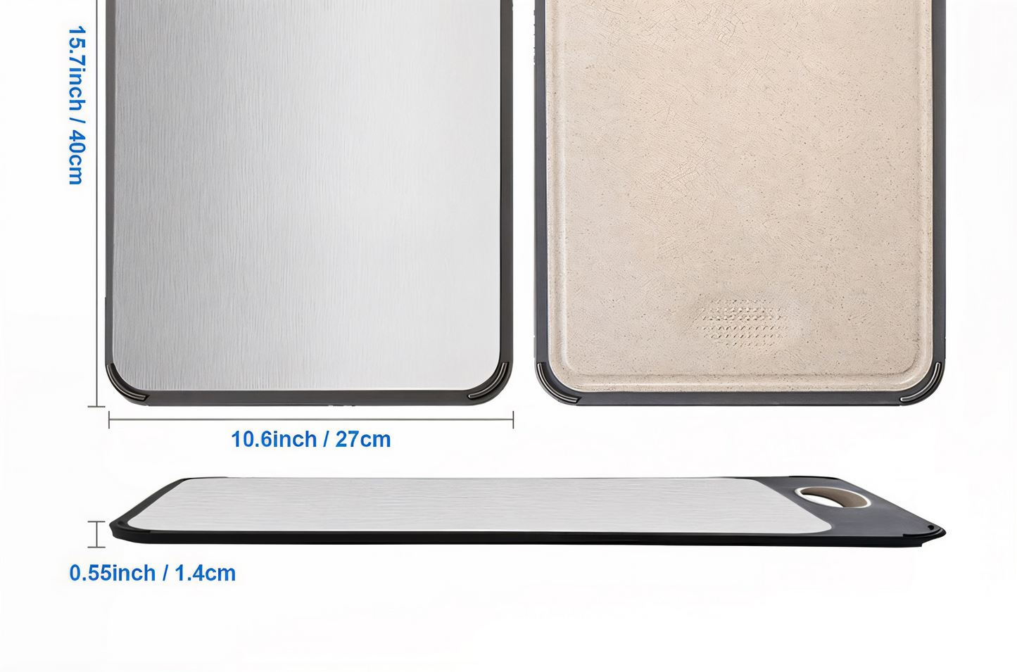 Doppelseitiges Schneidebrett – Edelstahl & Weizenstroh – Rutschfest, Hygienisch & Langlebig – Perfekt für Fleisch, Gemüse & Obst – Leicht zu reinigen