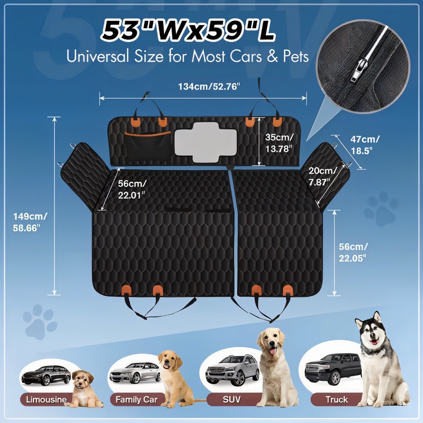 4-in-1 Premium Hundesitzbezug für Auto – Wasserdicht, Kratzfest & Rutschfest | Universeller Rücksitz- & Kofferraumschutz mit Netzfenster für bessere Belüftung | Perfekt für Hunde & Haustiere