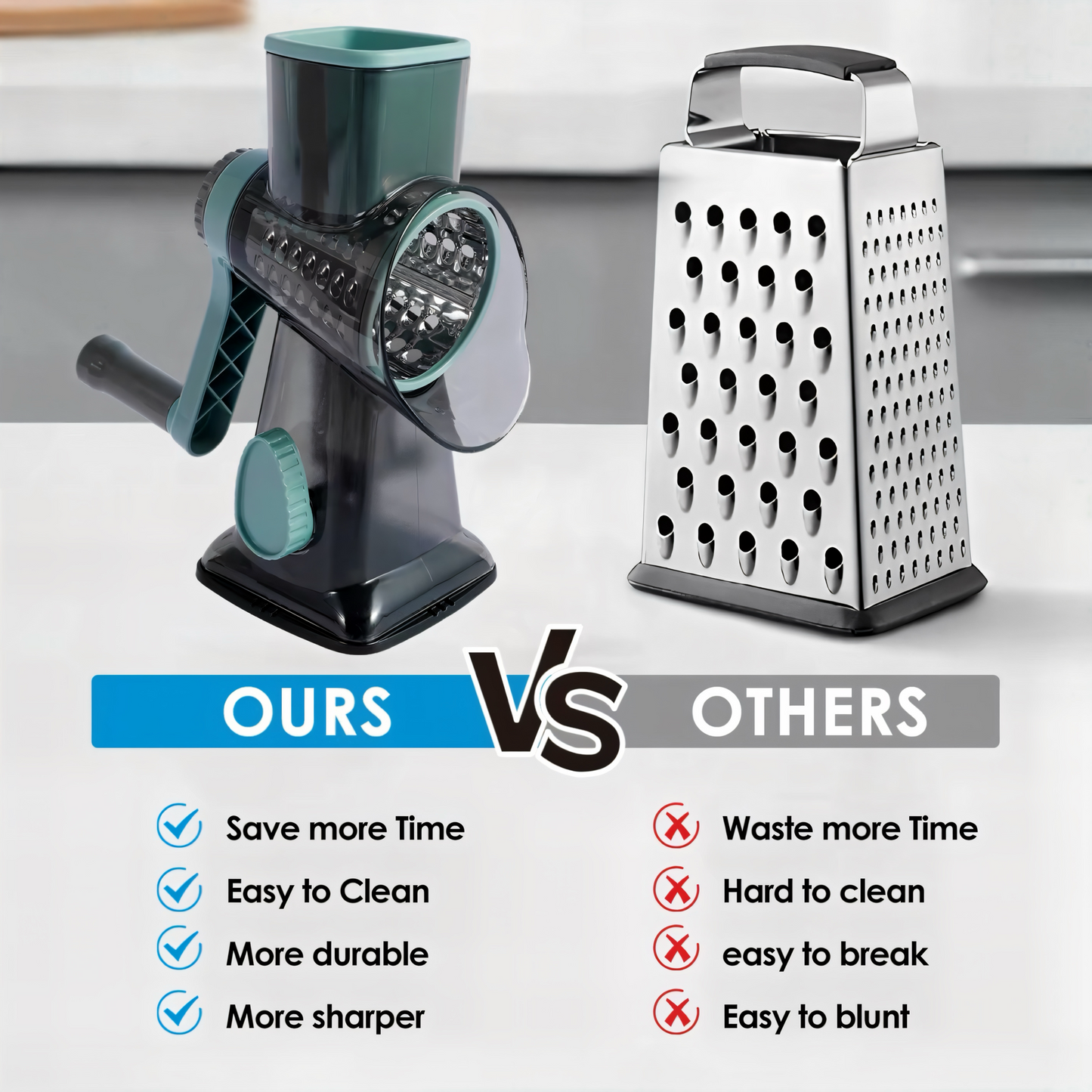 3-in-1 Profi Trommelreibe – Ultra Scharfe Edelstahlklingen | Multifunktionale Küchenreibe für Käse, Gemüse & Nüsse | Ergonomisch, Rutschfest & Spülmaschinengeeignet – Perfekt für Gourmet-Küchen