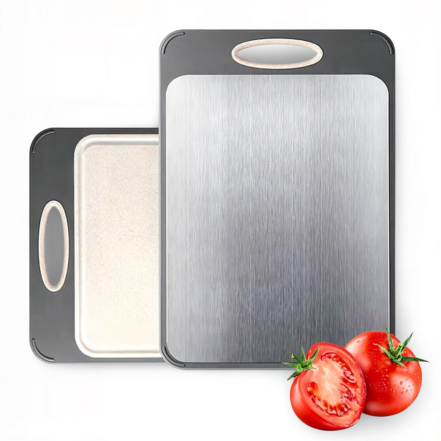 Doppelseitiges Schneidebrett – Edelstahl & Weizenstroh – Rutschfest, Hygienisch & Langlebig – Perfekt für Fleisch, Gemüse & Obst – Leicht zu reinigen