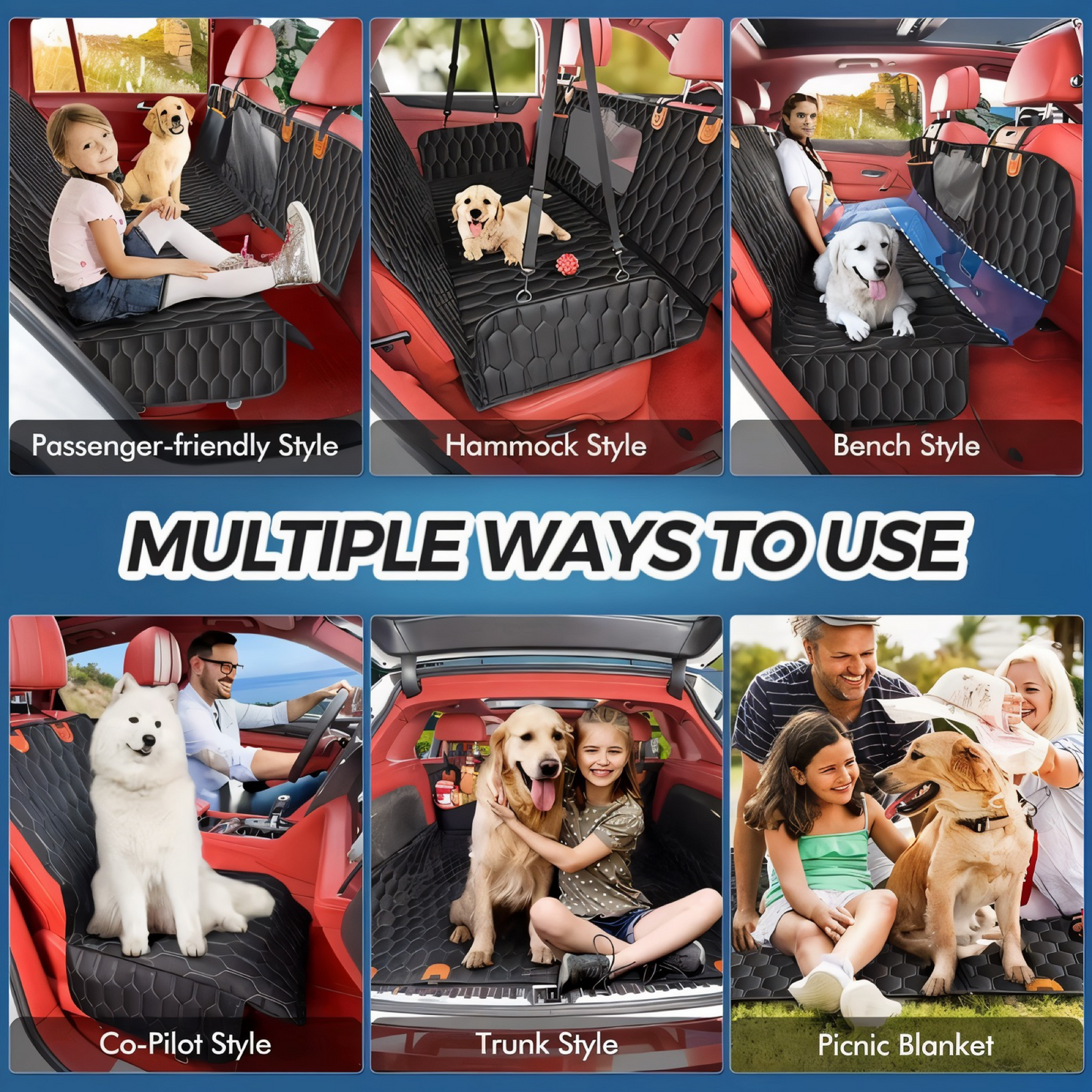 4-in-1 Premium Hundesitzbezug für Auto – Wasserdicht, Kratzfest & Rutschfest | Universeller Rücksitz- & Kofferraumschutz mit Netzfenster für bessere Belüftung | Perfekt für Hunde & Haustiere